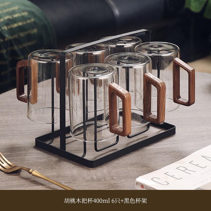Heat-Resistant Glass Tea Cup Set With Wooden Handle Home Living Room Serving Guest Drinking