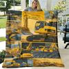 Cozy Yellow Excavator & Construction Site Print Flannel Blanket Soft Polyester Throw with Vibrant Engineering Design, Perfect for All Seasons, Ideal G