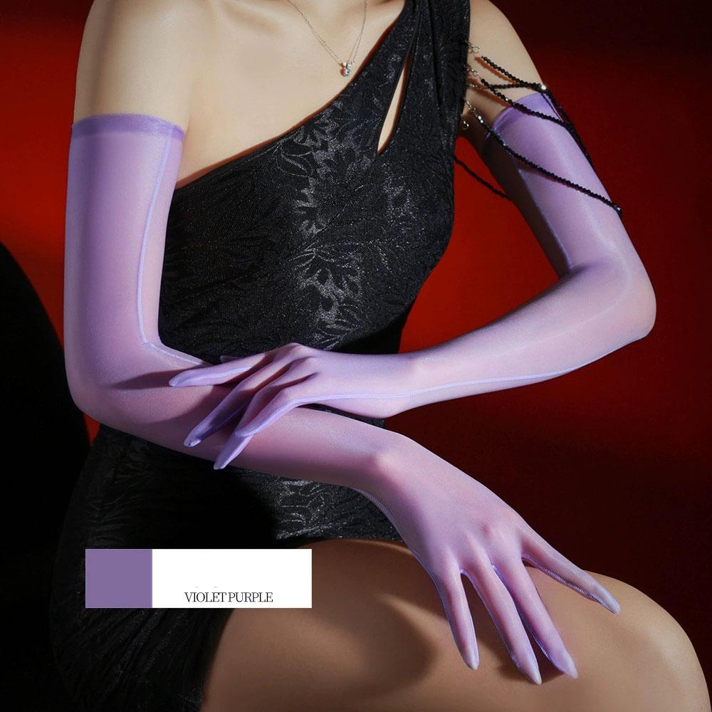 3D Ultradünne 500-Pin Fünf-Finger-Handschuhe Öl Glänzend Hoch Elastische Passform Strumpf-Stil Handschuhe Damen Party Nachtclub Mode