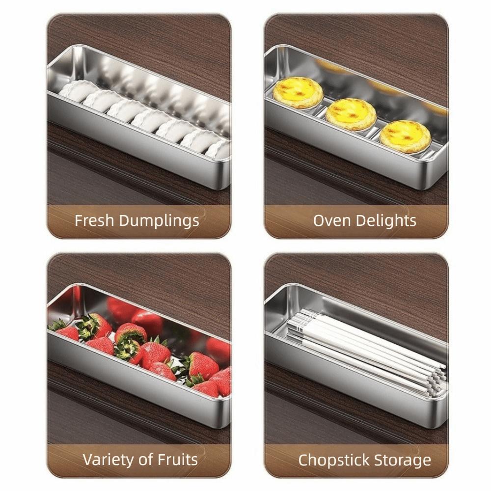 Stainless Steel Food Storage Container Large Capacity Rectangle Dish Noodles Fruit Tray Sealed Space Saving Freezer Food Plates