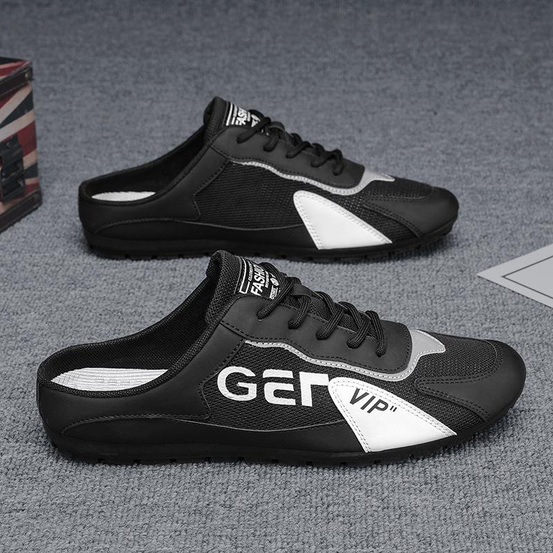 Canvas shoes men's summer breathable classic trend one-pedal men's shoes youth mesh low-top casual half-tray trendy shoes