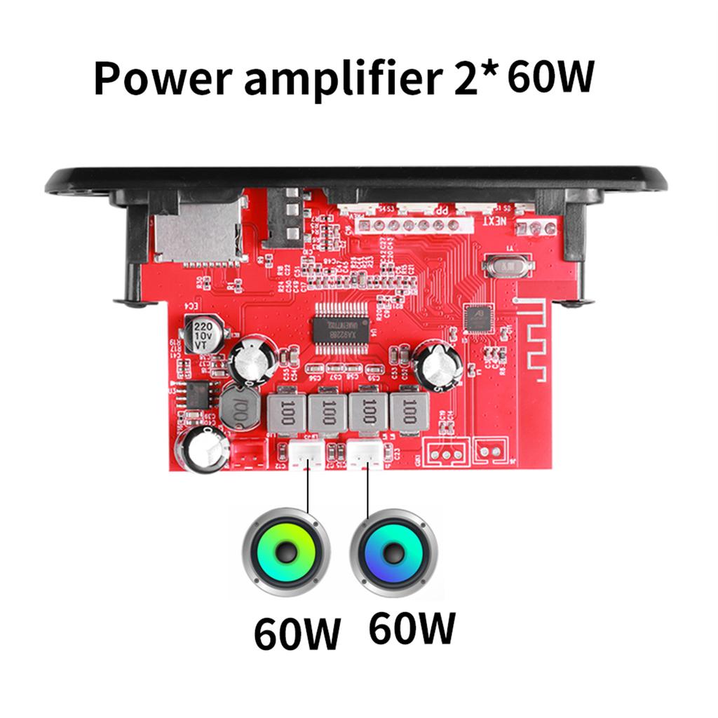 2*60W Amplifier Car Radio Module Bluetooth 5.0 Mp3 Wav Decoder Board 12V 24V Wireless USB Music Player TF Card Slot FM with Mic