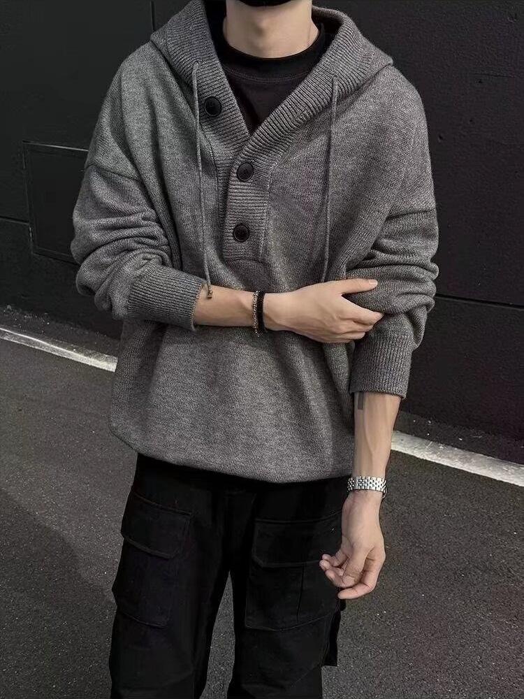 Men's American Retro Hooded Thick Knit Sweater Winter Sweatshirt Coat