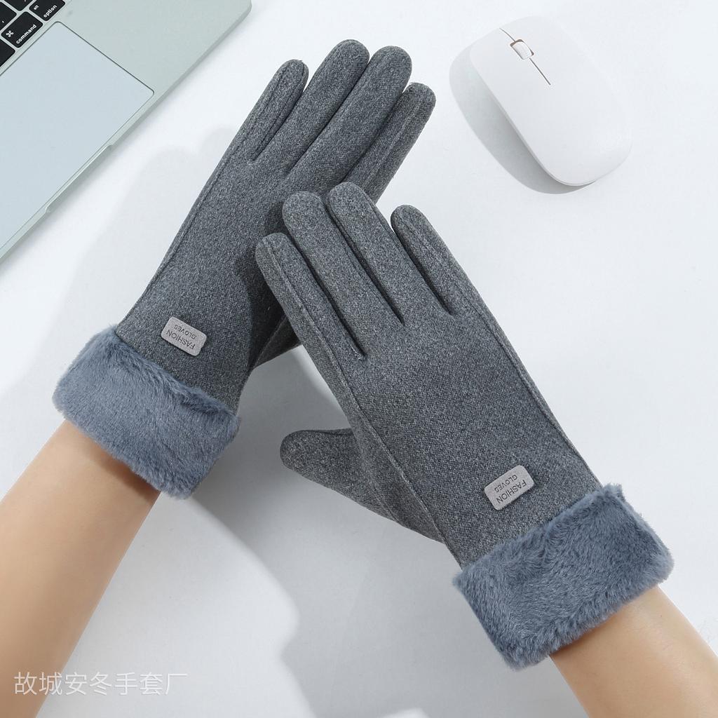 Autumn and winter warm gloves can touch screen gloves, piled and thickened anti-wind and cold students cute riding electric vehicle gloves