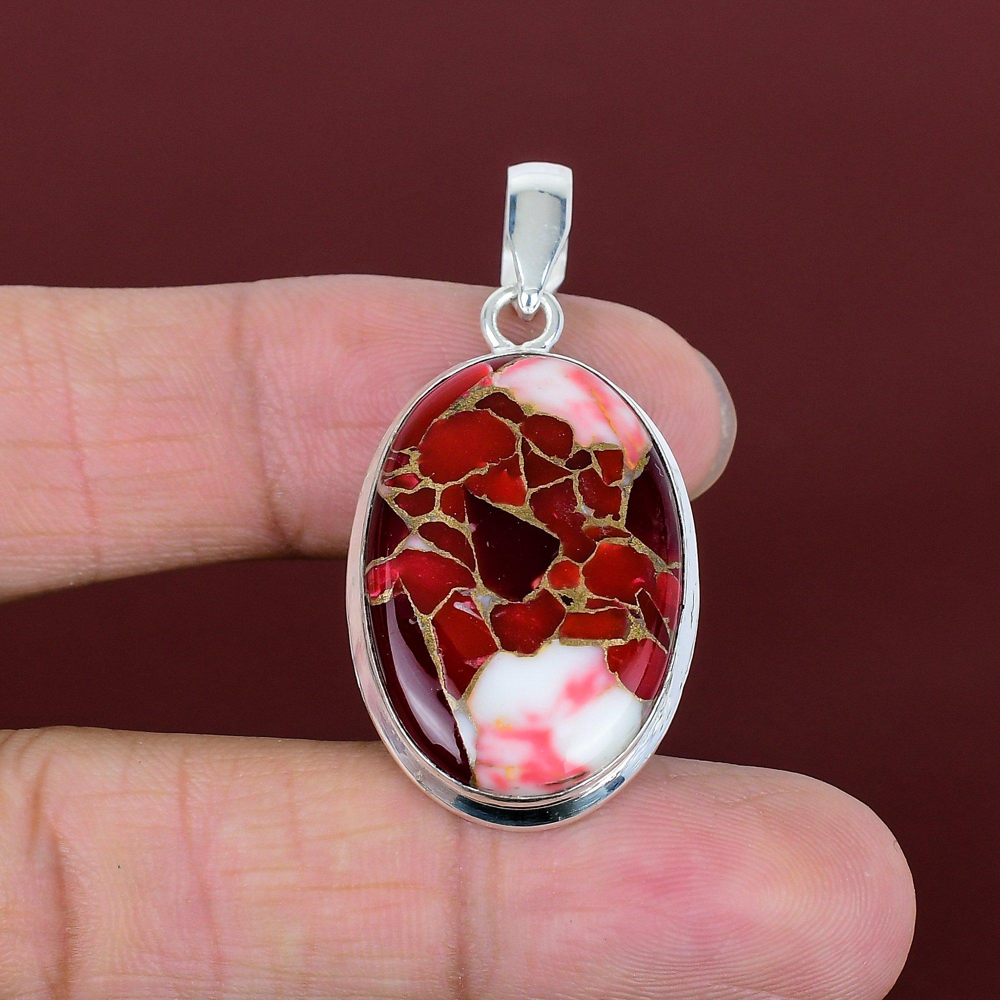 

Kingman red mohave copper turquoise pendant decent jewelry gemstone pendant 925 sterling silver pendant handmade silver jewelry gift for him