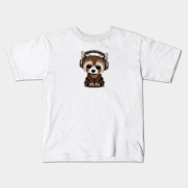 Boys Girls Soft Cotton Graphic Tees Cute Baby Red Panda Deejay Wearing Headphones Breathable Daily School Wear Kids T-Shirts