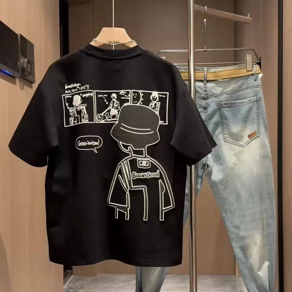 Pure Cotton Short Sleeve T-Shirt Men's New Style Half Sleeve Summer Cartoon Print Fashion Brand Breathable Casual Top