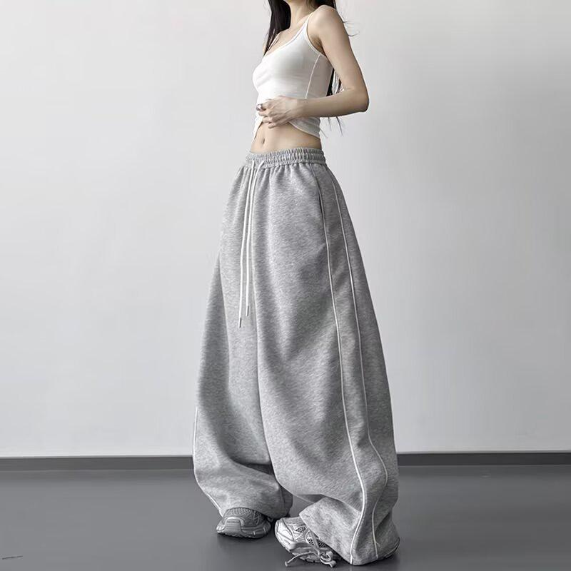 Women s Gray Wide-Leg Drawstring Pants: Spring/Autumn Slimming, Casual Drape Style S серый
