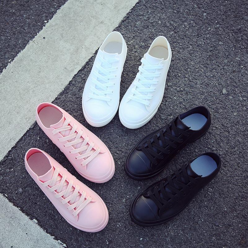 Snoepkleur Regenlaarzen Dames Veterschoenen Wit Waterdichte Regenlaarzen Lente en Zomer Dames Casual Schoenen Rubber Regenlaarzen