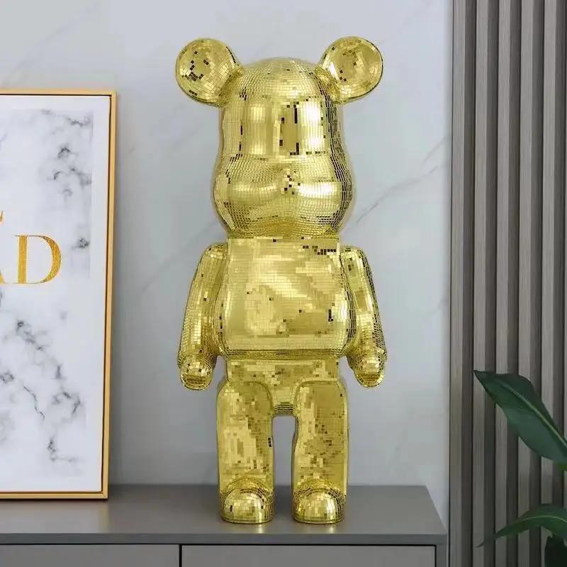 50cm Large Bear Figurine Aesthetic Disco Mirror Violent Bear Statue Reflective Sculpture Figurine Luxuryroom Decoration Ornament