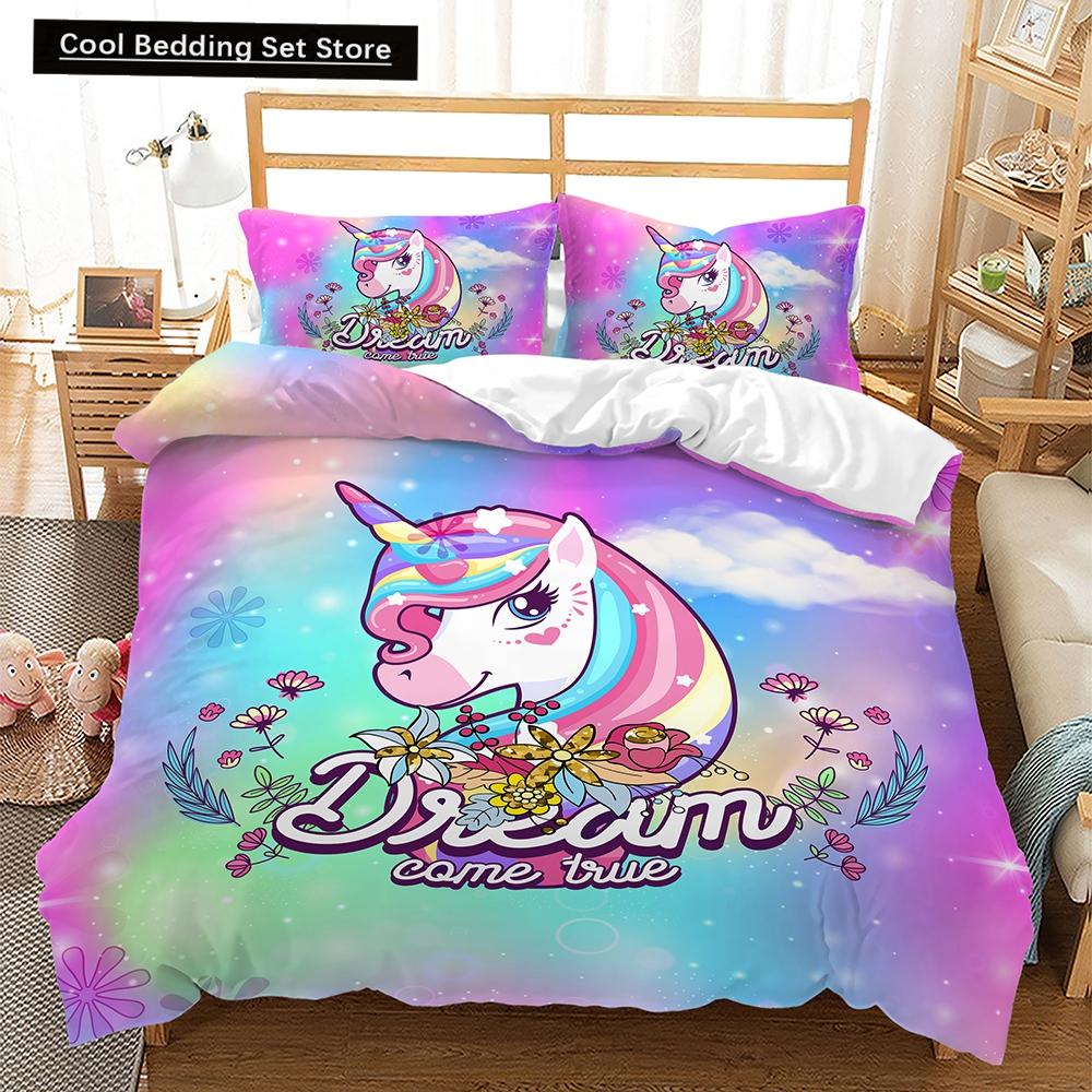

Comforter Rainbow Unicorn Bedding Set Kawaii Cartoon Animal For Kids Girls 2/3Pcs Twin Single Double Queen Size S Comforter (quilt)-EU Single(135*200cm)3pcs