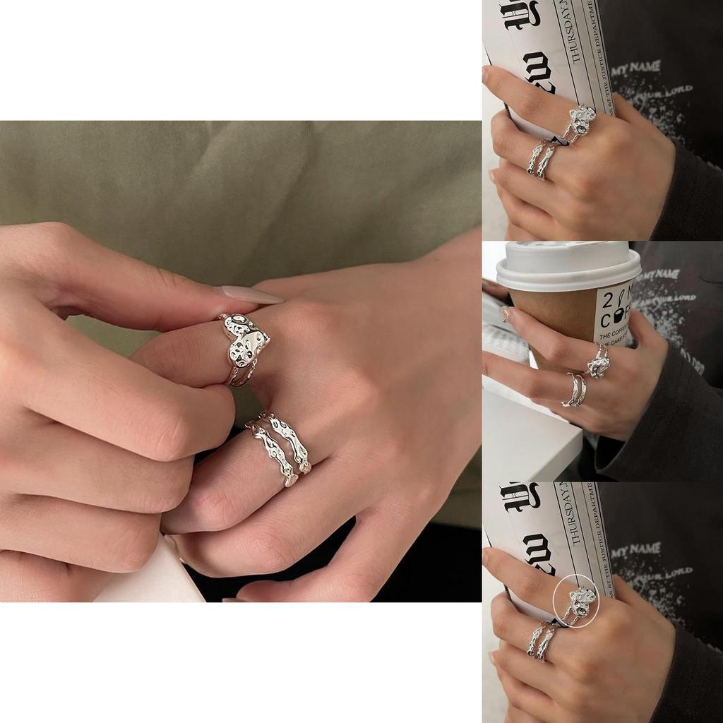 Elegant Heart Womens Pattern Ring Unique Korean Style Adjustable Open Design For Lovers Fashion