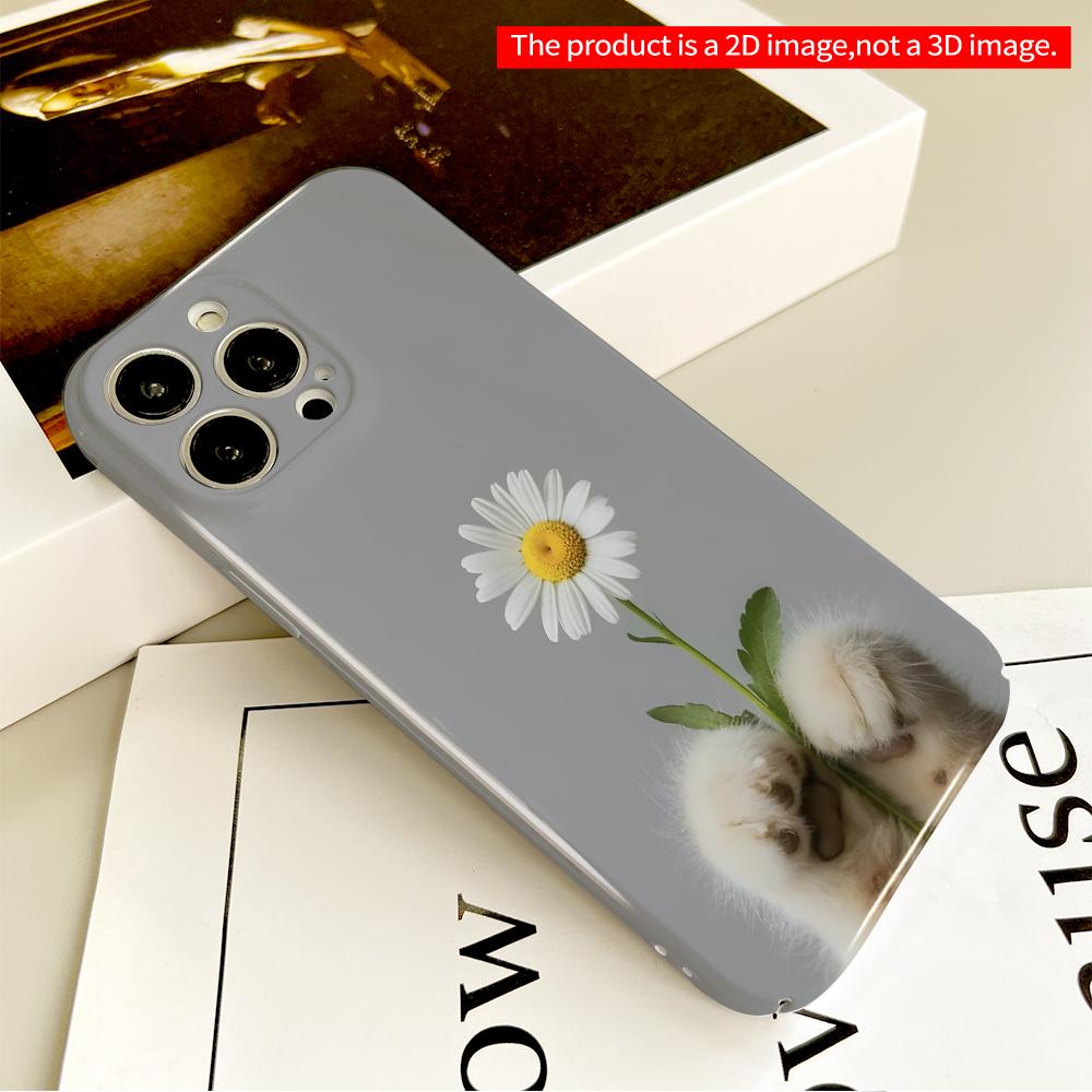 2DFlat Cute Paws Holding Daisy Flower All Inclusive Film Hard Phone Case, Compatible with iPhone 18 Pro Max 17 16 15 14 13 12 11