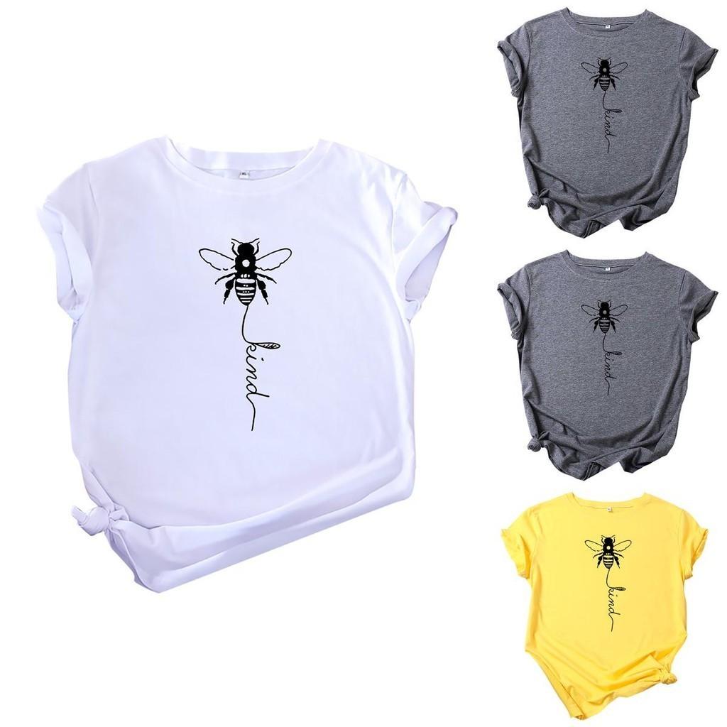 Women's Bee Printed Crew Neck T-shirts Featuring Soft Cotton Fabric For Comfort