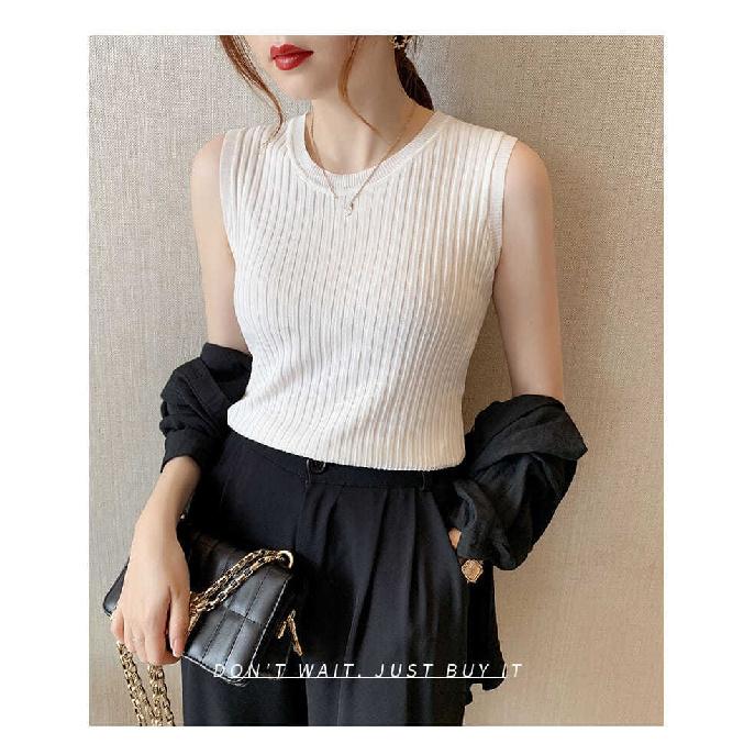 Camisole Women's Summer Bottoming White Short Knitted Sleeveless Top
