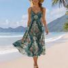 Sleeveless Spaghetti Strap Midi Dress Bohemian Floral Print Casual Summer Flowy Sundress for Women Vacation Beachwear