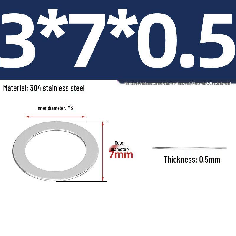 304 Stainless Steel Ultra-Thin Flat Washers - Available in Thickness: 0.1mm, 0.2mm, 0.3mm, 0.5mm