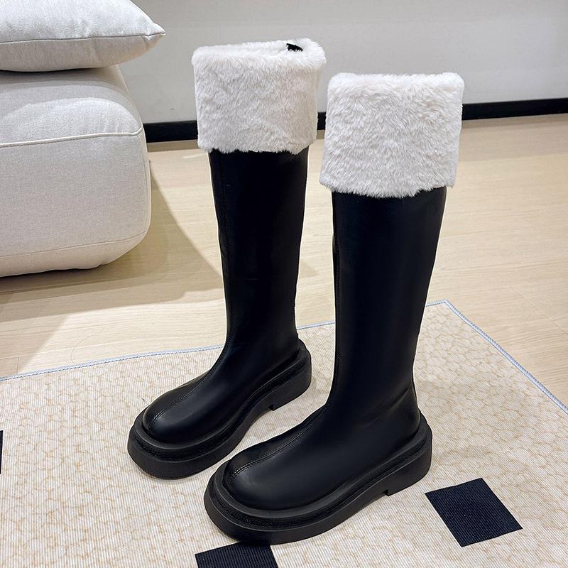 Fashion Woman's Platform Zipper Autumn and Winter PU Leather Non-slip Knee High Brand Casual Women Chunky Long Black Boots