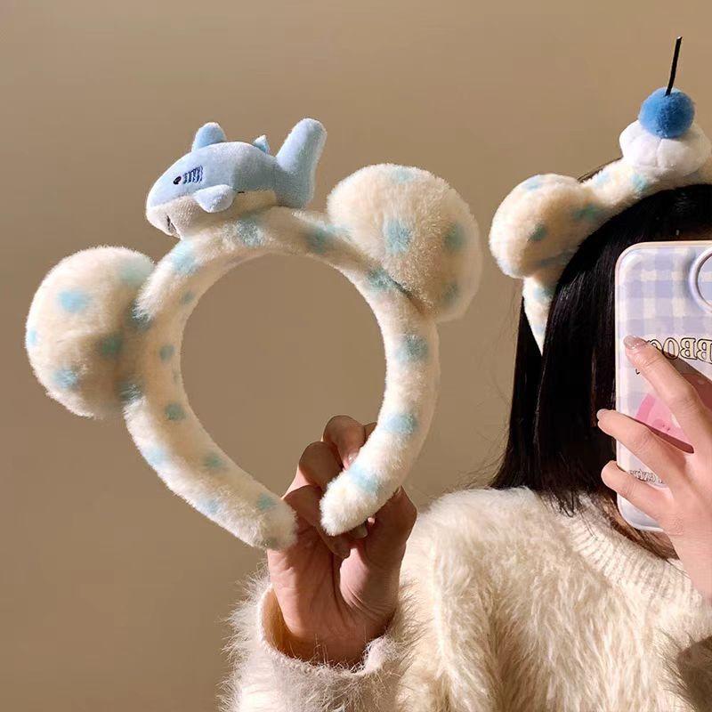 YJL3 Cute Shark Cake Wave Point Headband Makeup Hair Hoop Amusement Park Photography Prop for Women Girl Hair Accessories