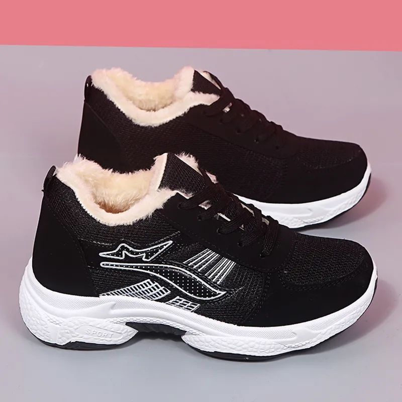 Hiver Velours Épaissi Chaud Chaussures pour Femmes Antidérapantes Semelle Épaisse Plates Sport Hautes Baita Décontractées Chaussures en Coton pour Femmes
