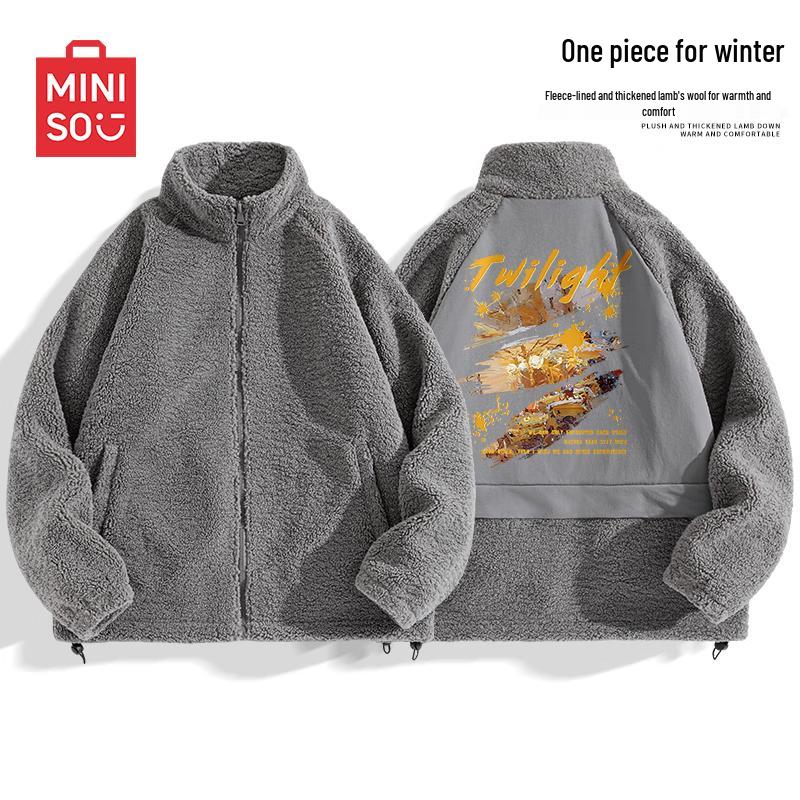 

MINISO Men s Winter Warm Outdoor Stand Collar Fleece Jacket 2XL