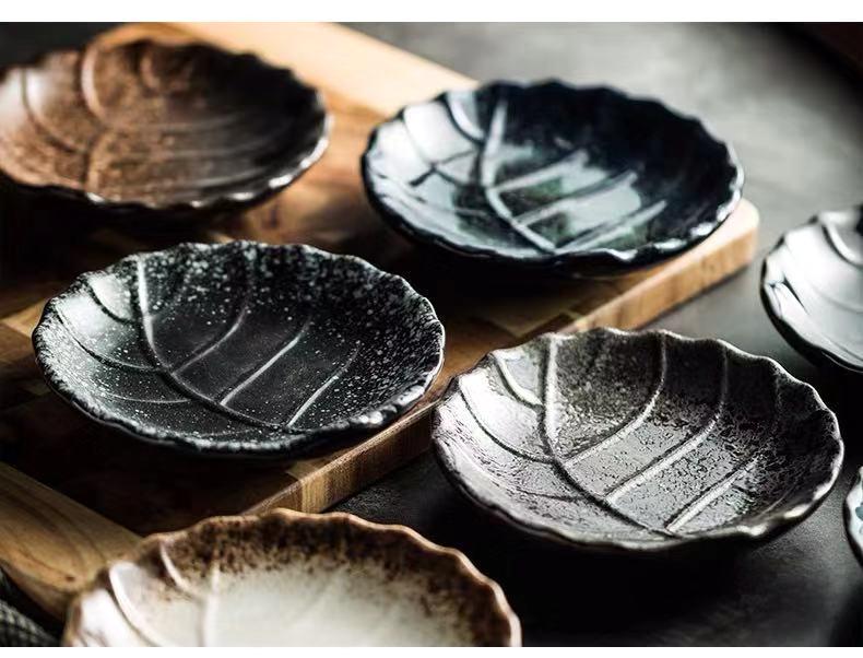 Japanese Ceramic Leaf Design Small Dish for Snacks, Sauce, or Sushi