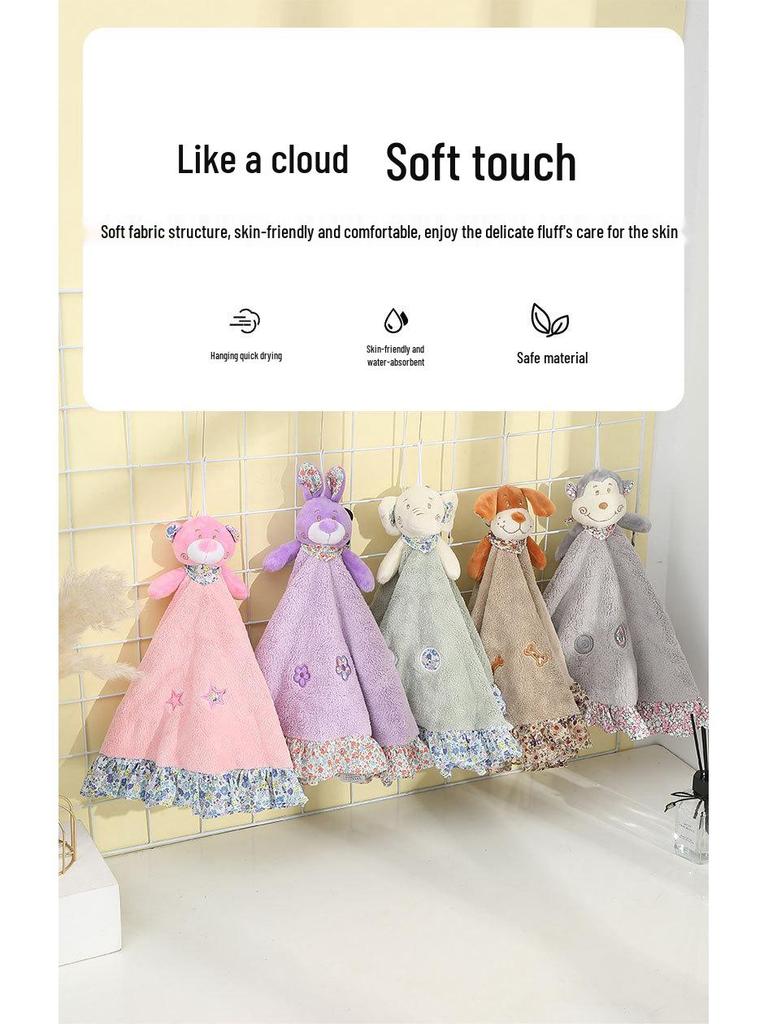 Cute Cartoon Animal Coral Fleece Children's Hanging Hand Towel - Thickened and Absorbent