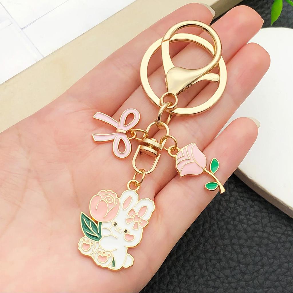 Cartoon Mid-Autumn Pink Bow Rabbit Keychain Pendant