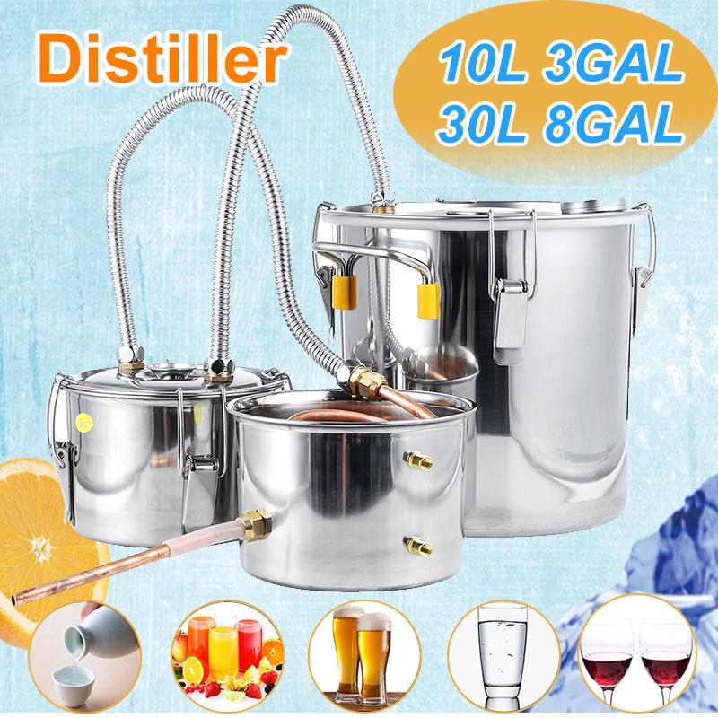 Rustfritt Stål Destillator Moonshine Alkohol Kobber DIY Vann Vin Eterisk Olje Bryggesett 10L/30L Hjem Ny