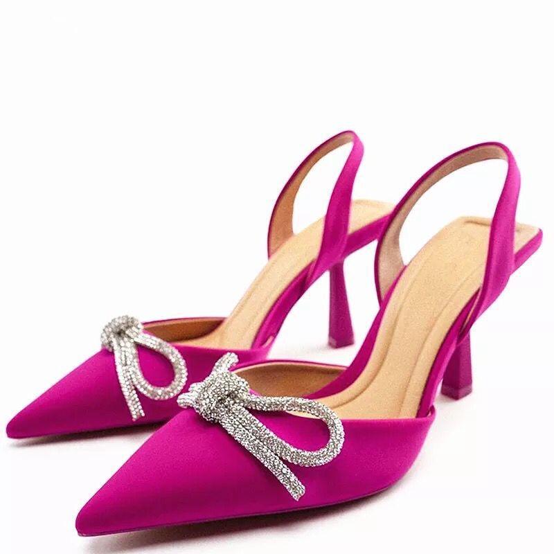 Shallow women's shoes bow high heels single shoes fashion off-heel shoes rhinestone pointed one pedal sandals