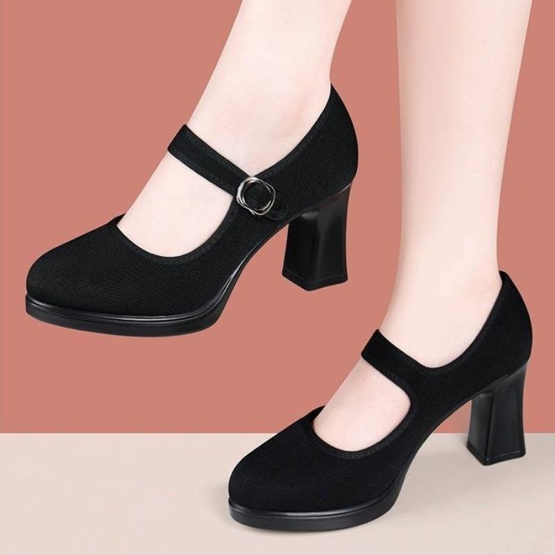 Fashion Classic Women Shave Pumps Spring Buckle Strap Increasing Heightening Casual Shoes Fashion Dress Round Toe High Heels Women Shoes