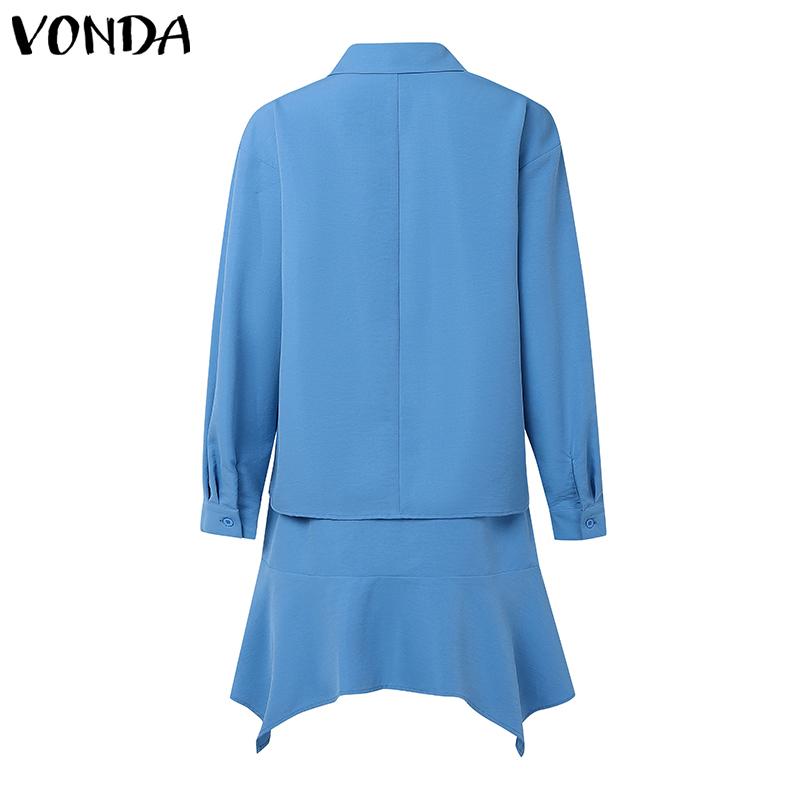 VONDA Two Piece Suit Sets Women Long Sleeve Blouse and Short Skirts Outfits