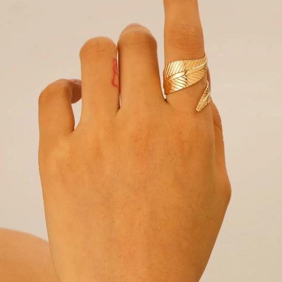 Gold Leaf Open Bracelet Ring & Earring Necklace Set - Women's Fashion Trend