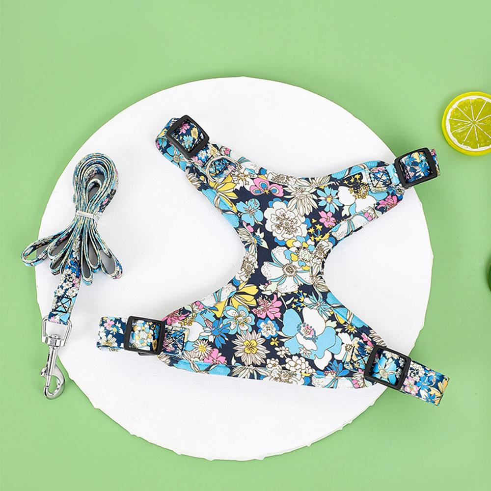 

Модная принтованная шлейка и поводок для щенка, светоотражающая, дышащая, товары для выгула питомцев на улице для маленьких и средних собак XS синий