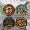 2D Flat, 4Pcs December 25 Christmas Aluminum Round Hanging Sign Set, Snowman Nativity Gingerbread Sleigh Metal Door Pendant, Farmhouse Front Door