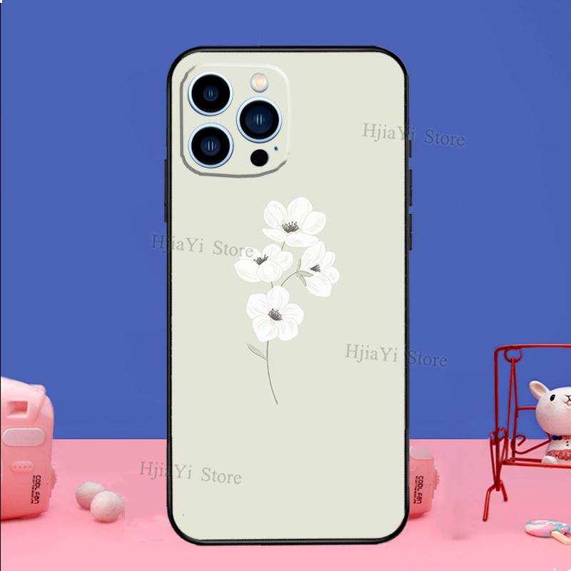 Minimalist Aesthetic Flower Case For iPhone 16 15 13 11 12 14 Pro Max XS XR X Plus 13 mini Soft Cover Fundas Capa Shell