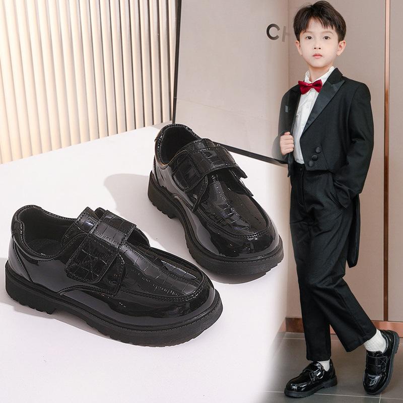 Boys' Spring and Autumn Leather Shoes Fashionable Soft-soled Black Medium and Large Children's Elementary School Campus Performance Shoes