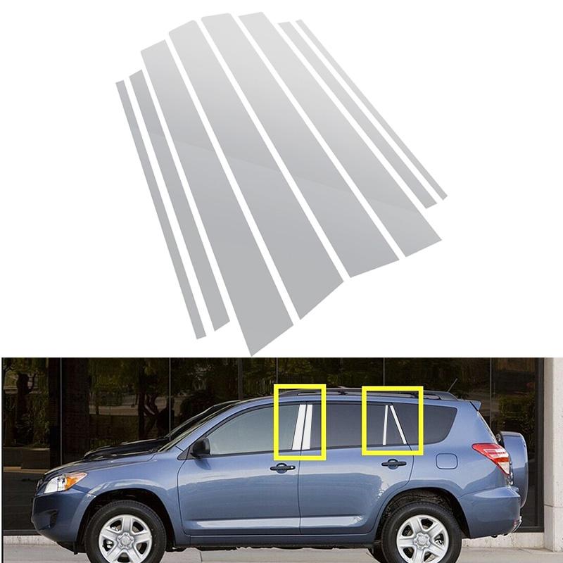8Pcs Window Decoration Side Door Frame Cover Silvery Center Pillar Sticker for Toyota RAV4 XA30 2006-2012
