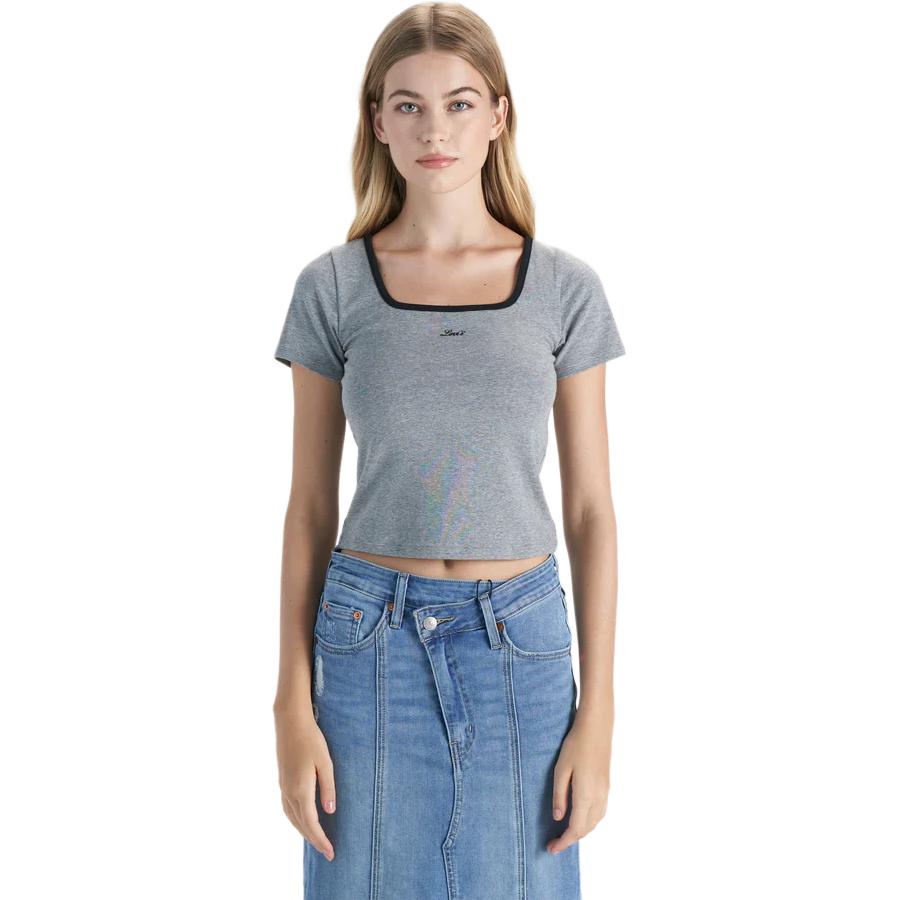 Levis SS24 Summer Collection Letter Jacquard Square Neck Comfortable Short Sleeve T-Shirt Women T-Shirts Gray 0019T-0002