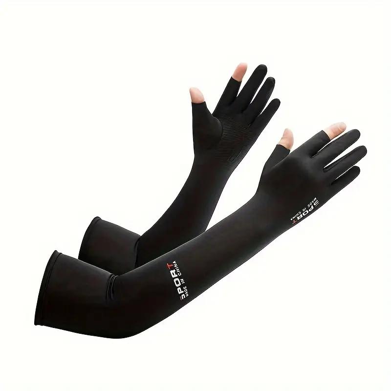 1Pair UV Protection Arm Sleeves 2-Finger Extended Arm Covers for Cycling Running Fishing Climbing Breathable Anti-Slip Arm Cover