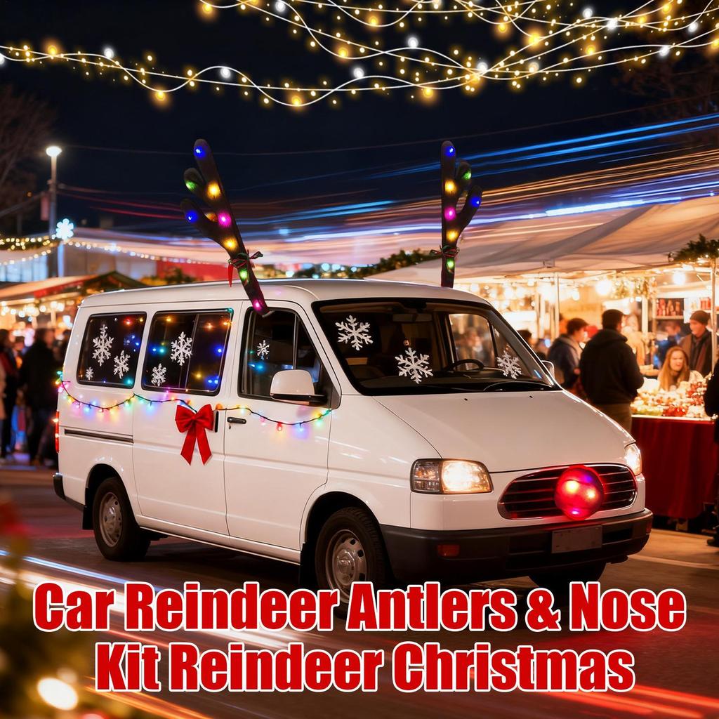 Car Antlers For Christmas LED Cute Party Supplies With Nose And Jingle Bells Christmas Car Decor For Travel Daily Special