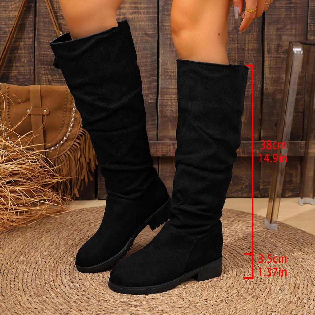 Women's Plus Size Sherpa Lined Western High-Top Chunky Heel Boots