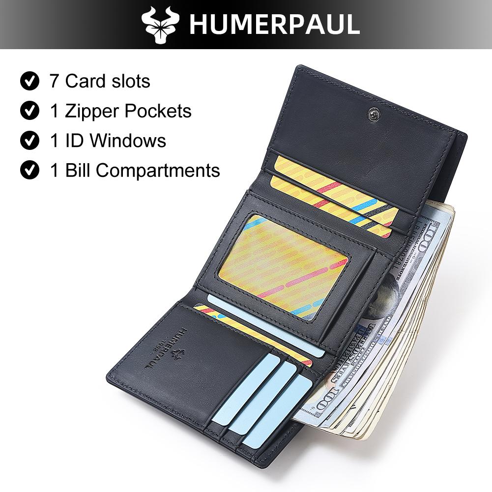 Humerpaul Ladies First Layer Cowhide Three-folding Wallet RFID Anti-theft Brush Portable Wallet Multi-card Slot Large-capacity Multi-compartment