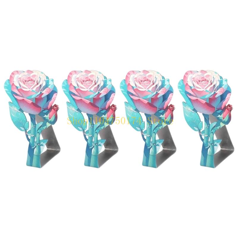 Stainless Steel Tablecloth Clamps With Rose Floral Design Flower Table Cloth Clips Decorative Tablecloth Fasteners top sale