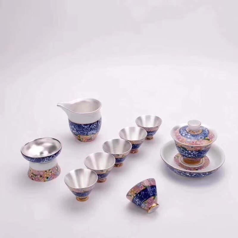 Gilded Silver Ceramic Kung Fu Tea Set