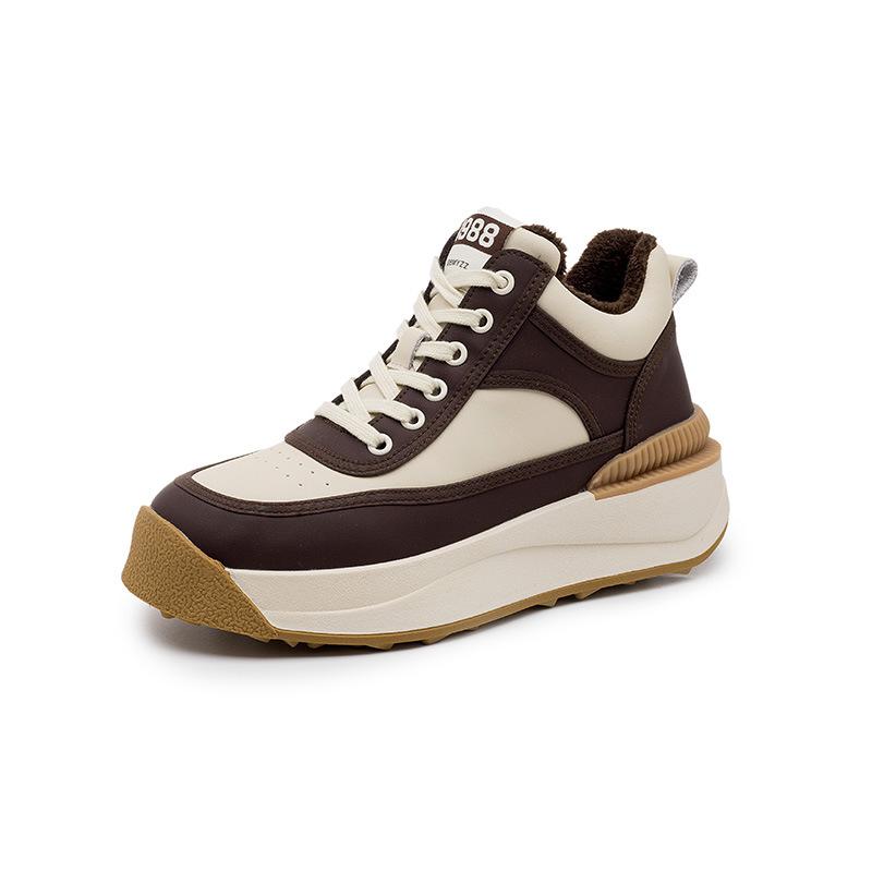 High-top Waffle Shoes Women's 2025 Autumn and Winter Velvet Warm Casual Forrest Gump Shoes Leather Thick-soled Heightening Sports Dad Shoes