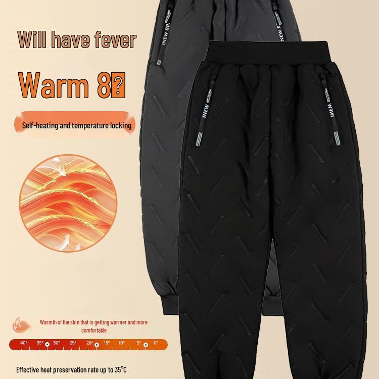 Boys' Plush Cotton Winter Trousers: Warm, Thickened, and Cropped Styles for Middle and Large Kids