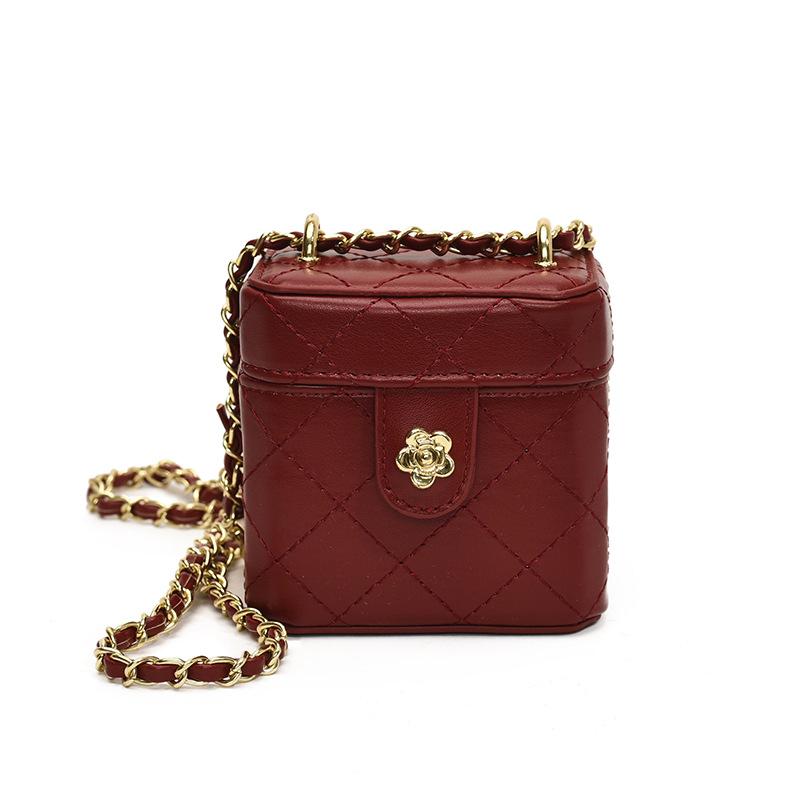 Krabičková taška s trendy diamantovým vzorem Mini dětská crossbody taška s řetízkovým popruhem Dětská taška
