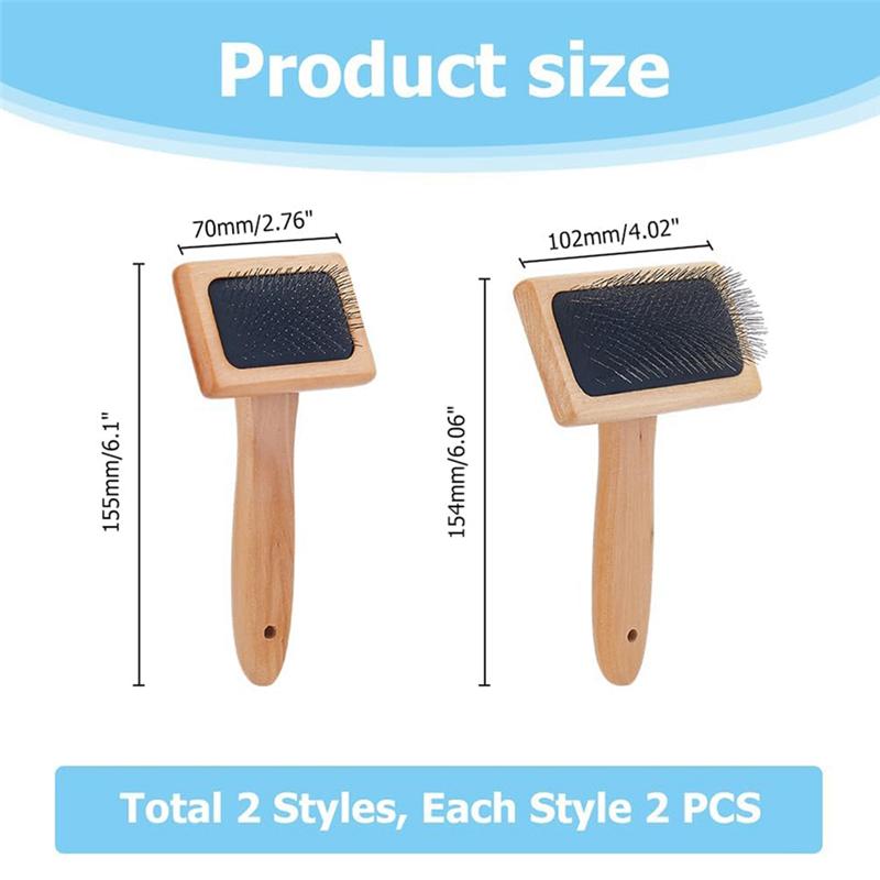 M-Modern-4Pcs Wool Brush Hand Carders Slicker Brush Needle Felting Brush With Solid Wood Handle Wheat Color For Dogs