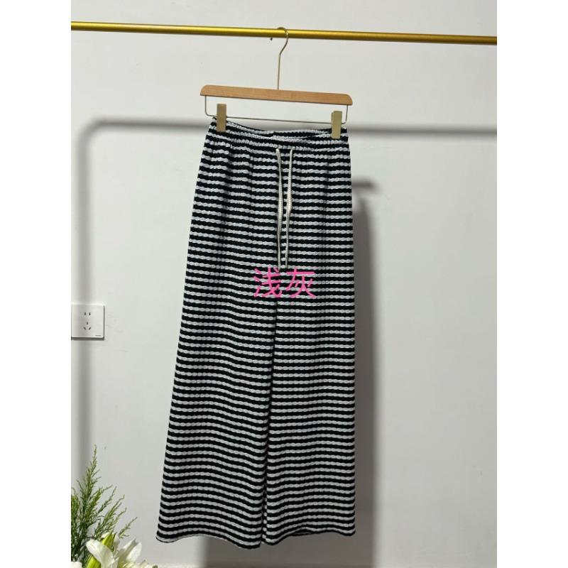 

Брюки в полоску Thousand Birds с широкими штанинами, мягкие, восковые, в ленивом стиле, повседневные брюки, женские брюки с высокой талией, узкие, прямые One size fits all (80-70 kg) светло-серый